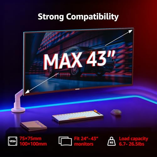 Monitor Arm Stand, 24 to 43 Inch Single Monitor Mount, C Clamp Only, Mechanical Spring Desk Mount, Holds 6.6-26.4 lbs, Fit 75x75/100x100 VESA,(White) - color: white