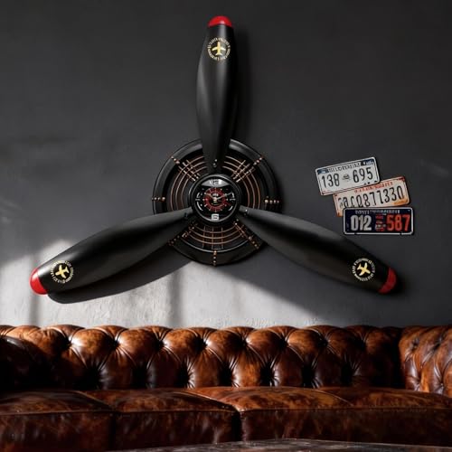GLOWMIRTH Airplane Wall Art,Aviation Décor,Unique Wall Sculptures,Pilot Gifts,Steampunk Metal Art for Kitchen, Bedroom, Living Room,Cool Clocks Battery Operated,Black
