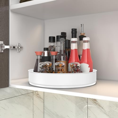 VAEHOLD Lazy Susan Turntable Spice Rack Organizer for Kitchen Cabinet, Storage Tray for Fruit, Snacks, Salad - Organizer for Cupboard, Pantry, Bathroom, Table, Cosmetic (White, 9 4/5'') - color: White, size: 9 4/5''