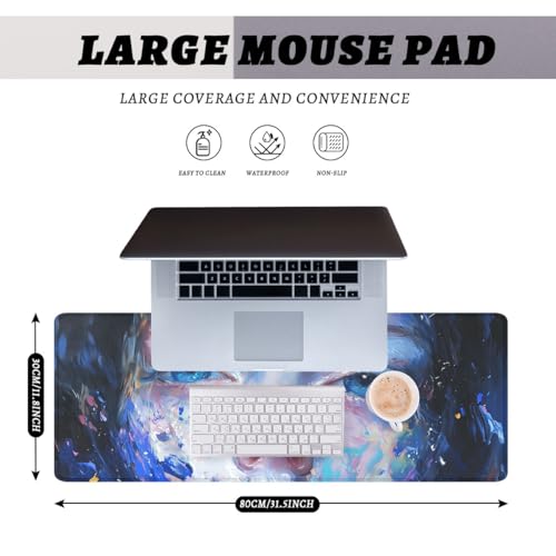 Blue Eyes Gaming Mouse Pad Colorful Abstract Portrait Large Desk Mat Extended Large Laptop Keyboard Non-Slip Rubber Base with Stitched Edges for Home Office Computer Keyboard Laptop 31.5"x11.8" - color: Blue Eyes