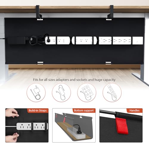 Univivi No Drill Under Desk Cable Management Tray, 48" Cord Organizer for Table, Clamp/Screw Mount Desk Cable Management, Premium Fabric Cable Management Tray for Office, Home (Extra Large) - color: Black, size: 48"L x 5.5"W