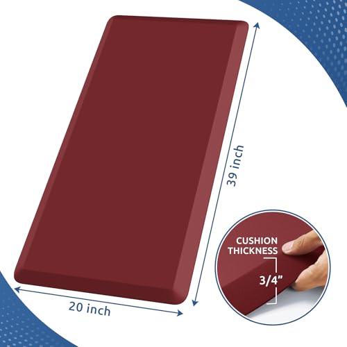 KitchenClouds Kitchen Mat Cushioned Anti Fatigue Rug 20"x39" Water Resistant, Non Slip, Standing and Comfort Desk/Floor Mats for House Sink Office (Red) - color: Red, size: 39"L x 20"W x 0.8"Th