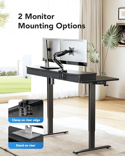 HUANUO 48" x 26" Electric Standing Desk with 2 Drawers & 26.7" Large Keyboard Tray, C-Clamp Mount Compatible, Adjustable Computer Desk for Home Office, Stand Up Desk with 4 Height Presets, Black - color: Black, size: 48" x 26"