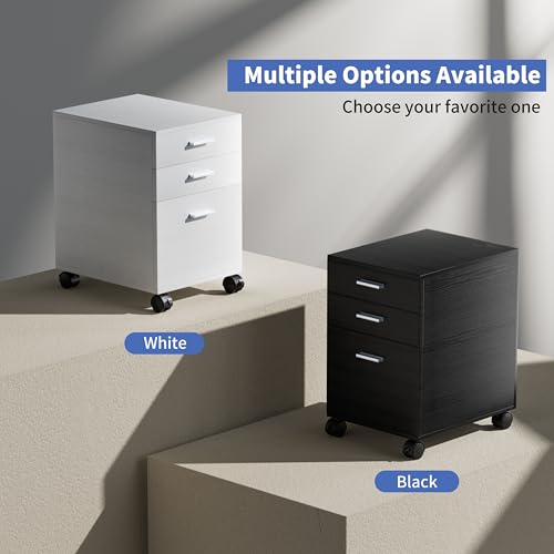 3 Drawer File Cabinet with Wheels,Pre-Assembled Wood Organizer for Home Office,Mobile Printer Stand Storage,19" L x 16" W x 22" H (Black) - color: Black