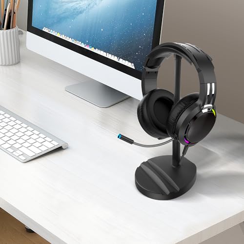 YAODHAOD Desktop Headphone Stand, Universal Headphone Holder with Phone Holder,Anti-Slip Base, for Desk, Office, Home Headphones Support Accessory (Black) - color: Black