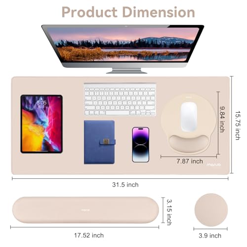 MOSISO Wrist Rest for Keyboard Mouse Pad Set, Large Gaming Deskpad&Circle Curved Mousepad&Keyboard Wrist Rest&Coaster, Ergonomic Non-Slip Mousepad&Easy Typing Pad with Silicone Lining, Apricot - color: Apricot
