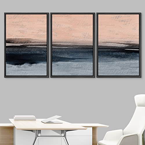 NWT Framed Canvas Print Wall Art Set Pastel Watercolor Minimal Ocean Landscape Nature Abstract Illustrations Modern Art Contemporary Decorative for Living Room, Bedroom, Office - 16"x24"x3 Black - color: A02-2203-m04, size: 16" x 24" x 3 Panels BLACK