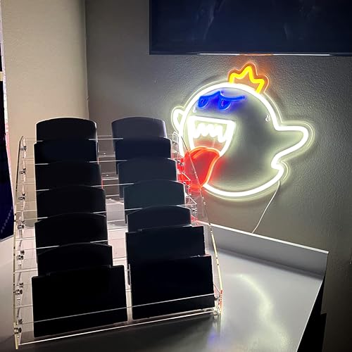 Neon Sign King Boo The Ghost Face LED Neon Light Mario Lamp Acrylic Sign for Game Room Decor Gaming Light Accessory Gifts for Boy Room Decor (White)