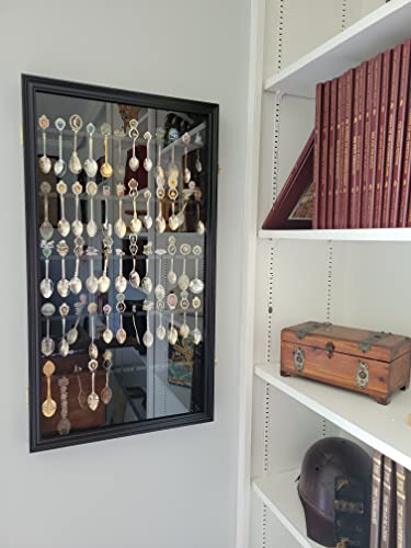 DisplayGifts 60 Souvenir Spoon Tea Spoon Display Case Rack Holder Wall Cabinet Frame, UV Protection, Lockable Door (Black Finish) - color: Black Finish