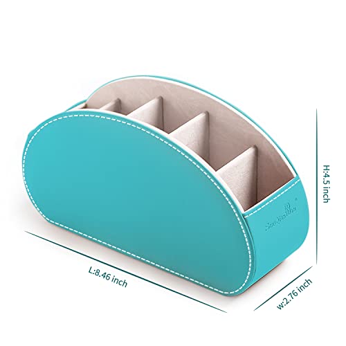 Remote Control Holders Organizer Box with 5 Compartment PU Leather Caddy | Multi-functional Office Desk Storage Caddy Store Tv Remote for Media Player,Brush,Pencil,Glassees&Office Supplies - color: Lake Blue, size: S