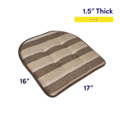 Sweet Home Collection Chair Cushion Memory Foam Pads Tufted Slip Non Skid Rubber Back U-Shaped 17" x 16" Seat Cover, Bradford Chocolate/Beige (Pack of 4) - color: Bradford Chocolate/Beige, size: 4 Pack, style: Foam Pads