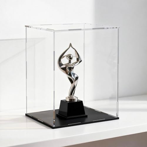 Acrylic Display Case, Clear Collectible Display Box with Matte Black Base, Dustproof Acrylic Showcase, Easy Self Assembly Storage Cases for Art Figurine, Trophy and Action Figures, 10 x 10 x 14 inch - size: 10 x 10 x 14 inch