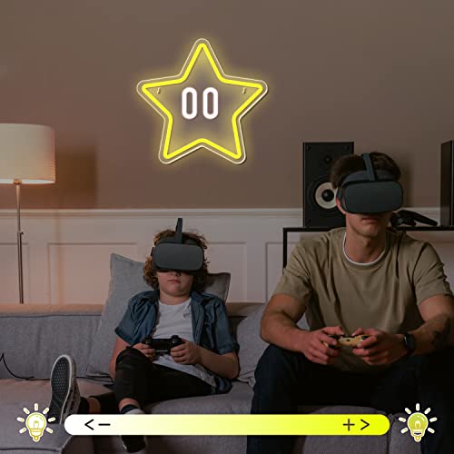 Star Neon Sign, Gaming Led Neon Light for Kids Bedroom Wall Decor Game Room Decor,Man Cave,Dimmable Gaming Star Led Sign Gifts for Kids Boys - color: Yellow with White Backplate