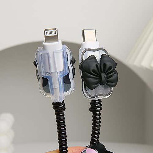 Compatible with iPhone 18W/20W USB-C Charger Cover Cute 3D Bow Tie Design Clear Soft Charger Protector Kawaii Cable Saver for iPhone 11 12 13 14 Pro Max Fast Power Adapter, Black 2 (5in1) - color: Black 2 (5 in 1)