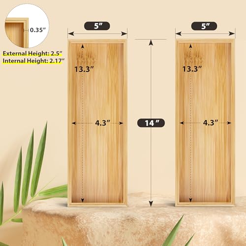 Kitchen Drawer Organizer Bins, Stackable Bamboo Deep Drawer Organizer for Silverware, Utensils, Cutlery, Flatware, Junk Drawer, Dresser, Bathroom, 14" x 5" x 2.5" (Set of 2) - color: Bamboo, size: 14 x 5 x 2.5 Inch