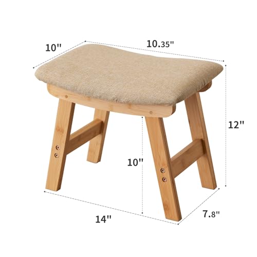 Kitsanery Foot Stool,Ottoman,Bamboo Small Sofa Foot Rest Under Desk,Extra Seating for Living Room, Bedroom and Kitchen (Natural Stool Legs - Beige Surface) - color: Natural Stool Legs - Beige Surface
