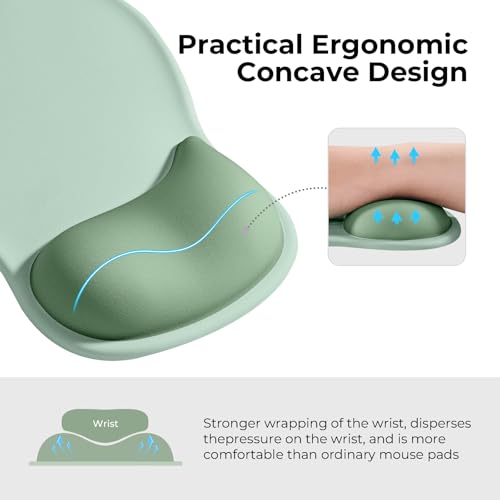 EooCoo Ergonomic Mouse Pad with Gel Wrist Rest Support Middle Concave Design, Relieve Wrist Pain Mousepad, Non-Slip Base for Laptop, Office Desk Accessories, Carpal Tunnel Syndrome-Avocado Green - color: Avocado Green
