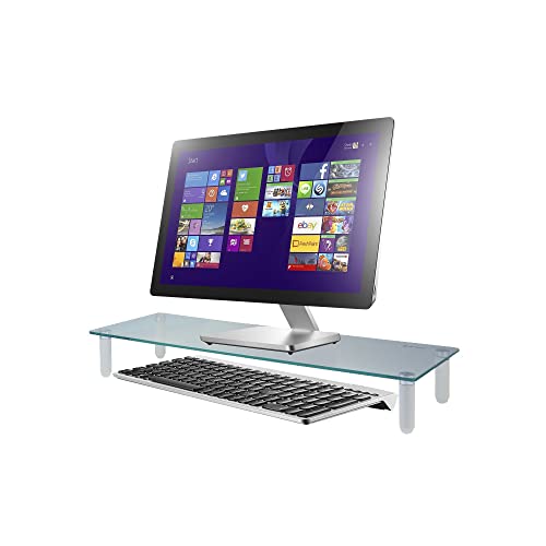 Kantek Glass Monitor Riser with 5mm Tempered Glass Platform and 40-Pound Capacity, 22-Inch W x 8.25-Inch D x 3.25-Inch H, Clear Glass (MS370) - size: Wide