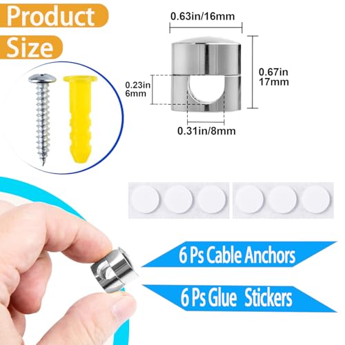 6 Sets Charger Cord Holder Stick on, Silver Metal Adhesive Cable Management Clips,Adjustable Phone Cable Anchor Holders,Wire Organizer for Desk, Wall, Home, Office, nightstand, Dresser, Chandelier - color: 6 pieces silver