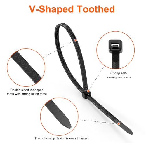Zip Ties Heavy Duty 12 inch,V-Shaped Toothed Double Sided With 120 LBS Tensile Strength Cable Ties ,Extra Large Wire Ties Adjustable Nylon Tie Wraps for Indoor Outdoor Patented Design(100 Pack Black) - size: 12 Inch V Shaped 100 Pack (120 Lbs )