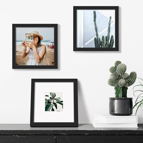 upsimples 8x8 Picture Frame, Display Pictures 4x4 with Mat or 8x8 Without Mat, Wall Hanging Photo Frame, Black, 1 Pack - color: Black, size: 8x8