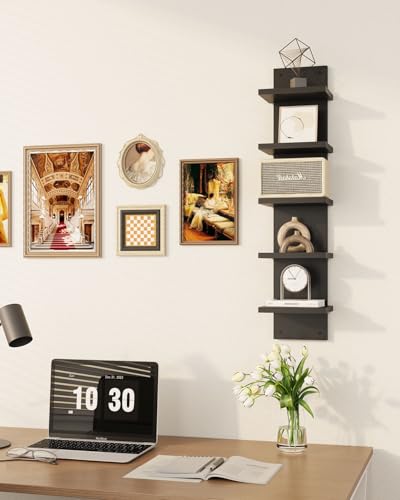 IBUYKE 5 Tier Wall Shelf Unit,Black Vertical Shelf,Floating Storage Wall Shelf,Decorative Wall Mount Vertical Shelving for Home, Bedroom,Living Room,Office Decor WBC009B - color: Black, size: 5 Tier