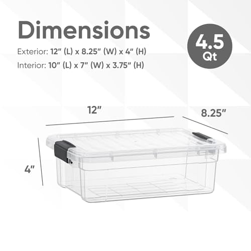 Superio Storage Bins with Lids- 5 Pack, 4.5 Qt Clear Boxes for Organizing, Stackable Plastic Containers- BPA Free, Non-Toxic, Odor Free, Organizer for Home, Office, Dorm - size: 4.5 Qt, style: 5 Pack