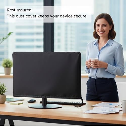 Monitor Dust Cover Heavy Duty Anti-tear Full Body Protective Case Universal for 33-34" Computer LED LCD Screen Wih Adjustable Bottom Tight Rope Black -33Wx16Hx3.5D in - size: 33"-34" in