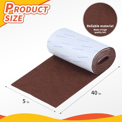 Felt Furniture Pads, Non Slip Self Adhesive Cuttable Felt Tape Brown Heavy Duty Felts Strip Roll for Protecting Hardwood Floors Chair Wall Protector (40 x 5 x 0.12 Inch) - color: Brown, size: 5" x 40" (1 Pack)