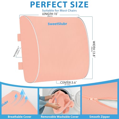 SweetSlubr Lumbar Support Pillow for Office Chair, Car & Gaming Chair, Ergonomic Memory Foam Cushion for Back Comfort,Zoned Back Support, Double Adjustable Straps,Breathable Washable Cover(Pink,Large) - color: Pink, size: X-Large