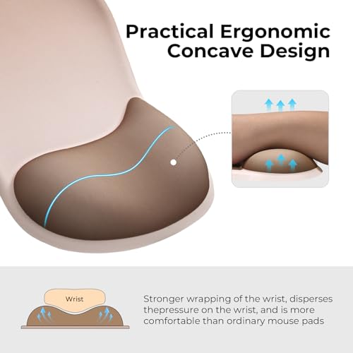 EooCoo Ergonomic Mouse Pad with Gel Wrist Rest Support Middle Concave Design, Relieve Wrist Pain Mousepad, Non-Slip Base for Laptop, Office Desk Accessories, Carpal Tunnel Syndrome - color: Khaki