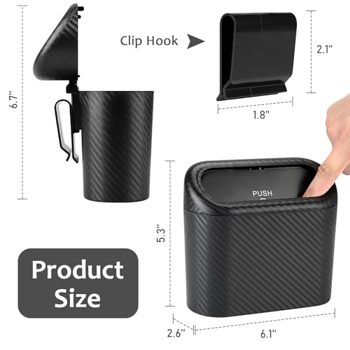 Accmor Car Trash Can with Lid, Mini Vehicle Trash Bin Portable Car Dustbin Garbage Organizer Holder with One Roll Trash Bag, Small Hanging Leakproof Auto Storage Bag Container (Carbon Fiber) - color: Carbon Fibre