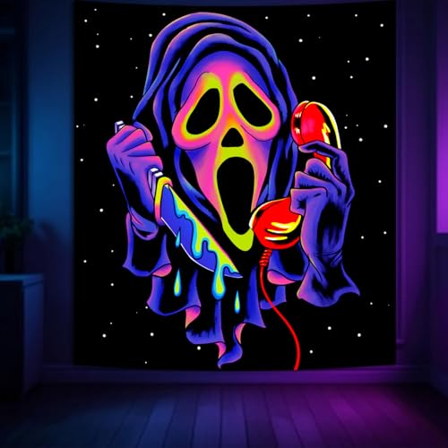 SparkLia Blacklight Horror Skull Tapestry, UV Reactive Neon Scary Face Wall Hanging, Glow in the Dark Spooky Decor for Bedroom, Gaming Room Party Decor - 51" x 59" - color: B, size: 59"L x 51"W
