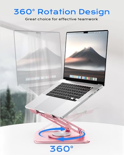 LOXP Adjustable Laptop Stand, Computer Stand with 360 Rotating Base, Ergonomic Laptop Riser Mount for Desk Foldable Protable Computer Desk Fits with MacBook Pro Air (10-16") - Pink - color: Dreamy Pink