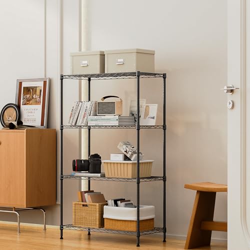 M MZG 1000 lbs 4Tier Shelf Metal Storage Shelves Wire Rack Closet Organizers with Wheel for Garage Kitchen Bathroom Laundry Black 13.7" D x 29.5" W x 47.2" H - color: Black, size: 4 tiers, 13.7"D x 29.5"W x 47.2"H