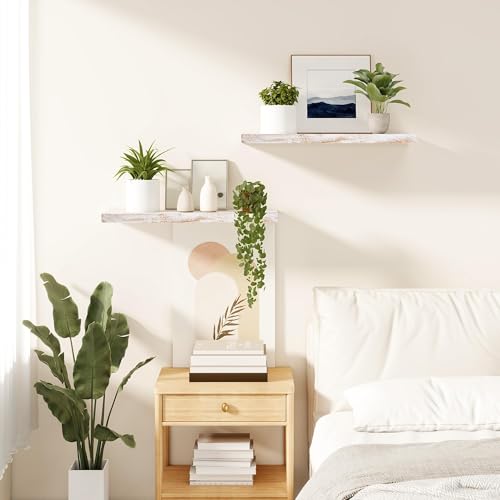 Flat Edge Elm Wood Floating Shelf with Invisible Bracket 24”Weathered White - color: Weathered White, size: 24”,set of 2