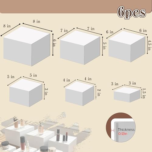 6PCS Buffet Risers,acrylic display risers,Dessert table display set.Display Racks for Gatherings, Catering, Jewelry, and Collectibles (3in to 8in white) - size: 3in to 8in white