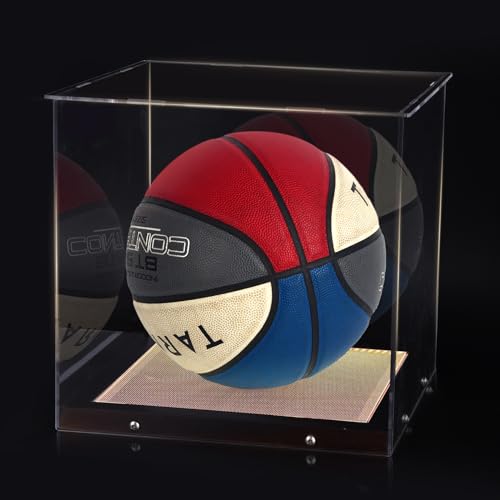 Basketball Display Case with LED Light Clear Acrylic Basketball Display Box, Display Holder for Autographed Basketball, UV Protection Dust Proof Memorabilia Display Case - size: 11.2"x11.2"x11"