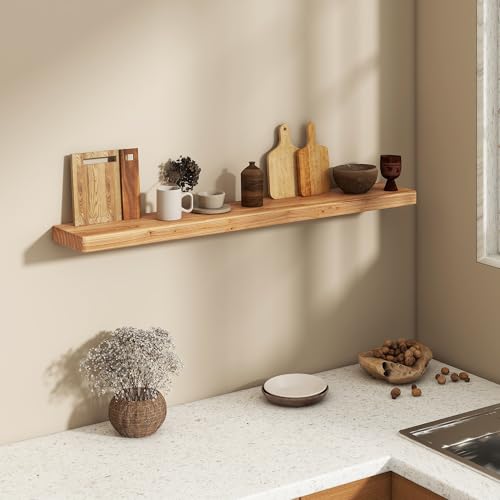 Fun Memories 48 Inch Floating Shelves for Wall, Solid Elm Wood Wall Shelf for Home Decor, Heavy-Duty Hardwood Floating Shelf for Bedroom, Bathroom, Living Room, Set of 1 - color: Usa-sourced Elm Wood, size: 48"W x 6.7"D