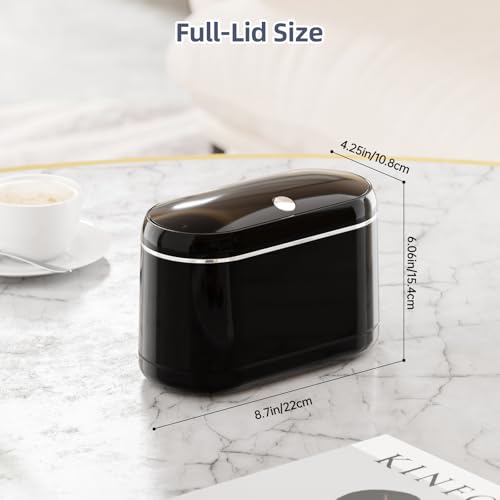 PAVSTINE Mini Trash Can for Desk with 5 Rolls Trash Bags, Black Full-Lid | One-Hand Press-Top Opening, Space-Saving Small Vintage Garbage Bin for Desk & Countertop, Fits Bedroom, Vanity & Kitchen - color: Black Full-Lid