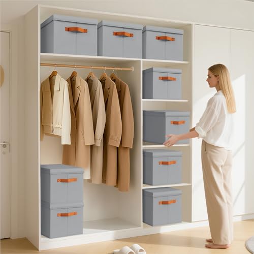 Homsorout Storage Bins with Lids - Large Fabric Closet Bins with Lid, 5 Pack Clothes Organizers and Storage, Collapsible Stackable Cube Basket for Home, Office, Dorm, Grey - color: Grey, size: XL(5-Pack)