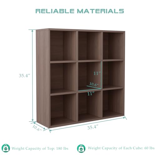 OSCHF 9-Cube Storage Shelf Bookcase - Wooden 3-Tier Floor Standing Open Bookshelf for Home and Office, Cuby Orgainzer, Walnut - color: Walnut, size: 9-Cube