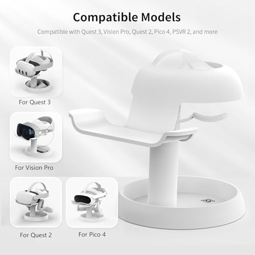 AMVR Stand Holder Compatible with Meta Quest 3s/Quest 3/Vision Pro/Quest 2/Pico 4/for PSVR 2 - Universal VR Headset Display Dock, Stable Bracket Storage Round Base, Mount Install Easy - color: White