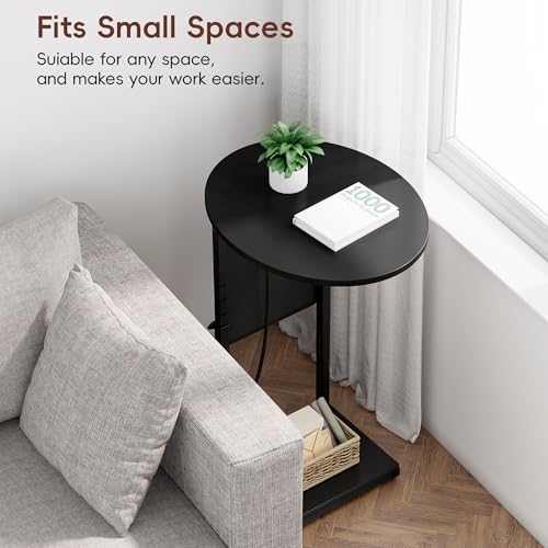 Vagusicc C Shaped End Table with Charging Station, 32" Tall Side Table for Couch and Recliner, Adjustable Height Small Couch Side Table Slide Under Sofa TV Tray Table for Living Room, Bedroom, Black - color: Black, style: Charging Station