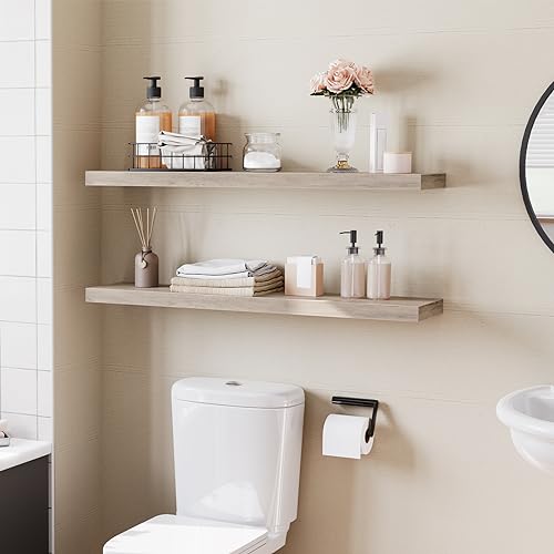 HOOBRO Floating Shelves for Wall, Wall Mounted Shelf Set of 2, 39.4" Hanging Shelf with Invisible Brackets, for Wall Decor Storage in Bathroom Bedroom Kitchen Living Room Office, Greige BG100BJP201 - color: Greige, size: 39.4 Inches