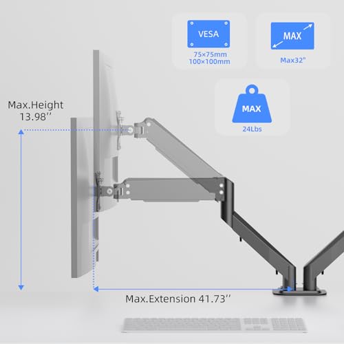 Pholiten Dual Monitor Stand, Fully Adjustable Gas Spring Arms for 17 to 32 inch Screens, VESA 75x75, 100x100, Max 22 lbs - style: 2 monitor mount