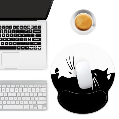 Ergonomic Mouse Pad with Wrist Support,White and Black Cat Mouse Pad with Wrist Rest,Relieve Wrist Pain Mousepad Non-Slip Rubber Base,Mouse Pads for Desk,Computers,Laptop,Office,Home,Accessories - color: White And Black Cat