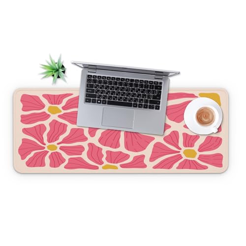 MAY FLOWER Gaming Mouse pad, Large Laptop Mousepad, Full Keyboard Mat, Long Computer Mouse Mat for Home and Office, Anti-Slip Rubber Base, 31.5 x 11.8 Inches (Pink Flower) - color: Pink Flower