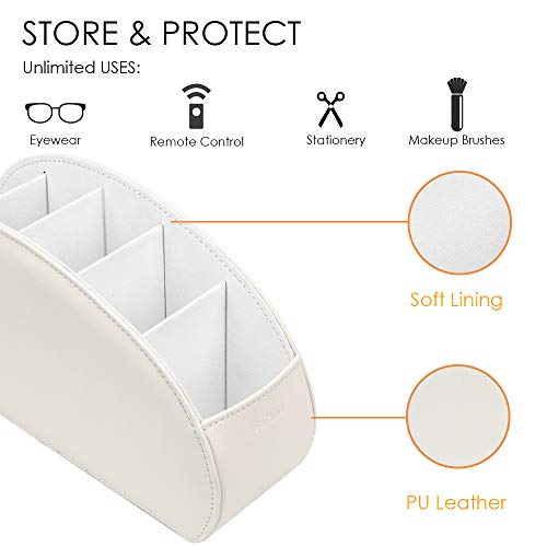 SITHON Remote Control Holder with 5 Compartments - PU Leather Remote Caddy Desktop Organizer Store TV, DVD, Blu-Ray, Media Player, Heater Controllers, Beige - color: Beige, size: Small