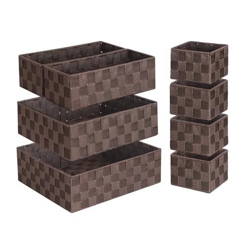 Posprica Woven Baskets, Storage Baskets for Organizing (Set of 8), Cube Baskets Bin Container Matching Storage Boxes Organizers for Pantry, Office, Shelves, Media-room - color: Brown-8pcs